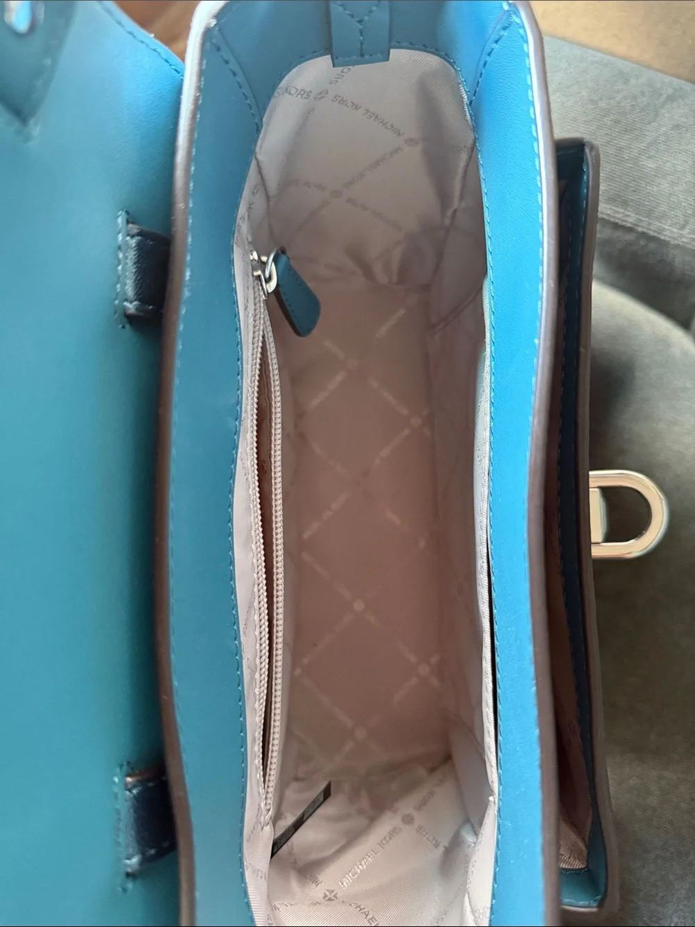 Michael Kors Iridescent Teal-Blue Leather Satchel with Logo Strap
